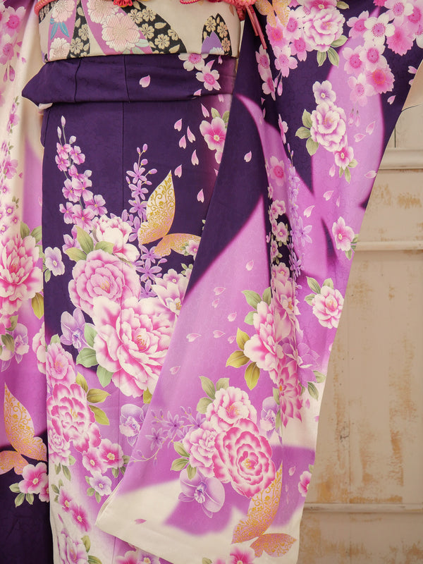 FI-012　紫地ピンク花蝶　振袖
