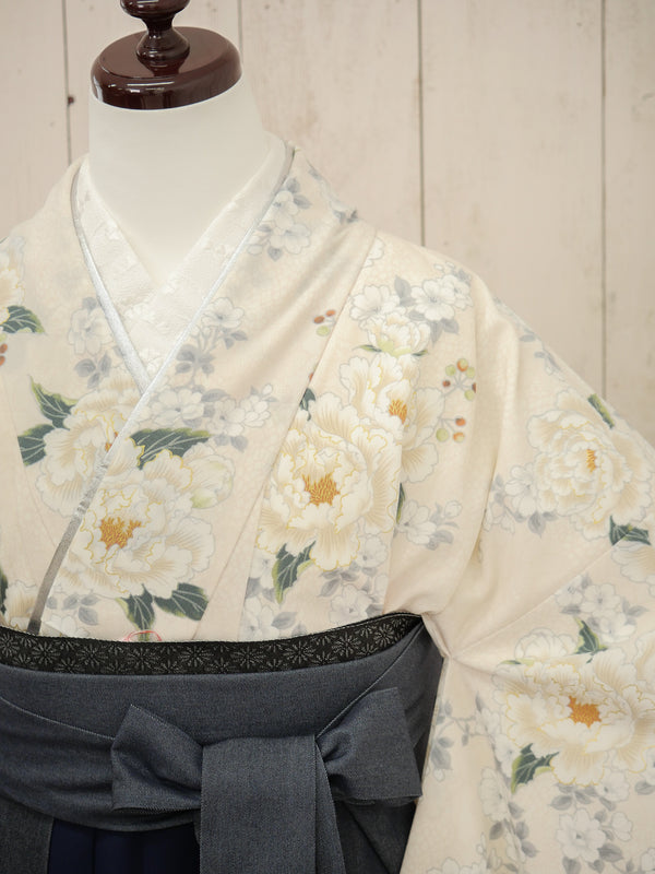 KR-142/Heather クリームレース牡丹　卒業袴