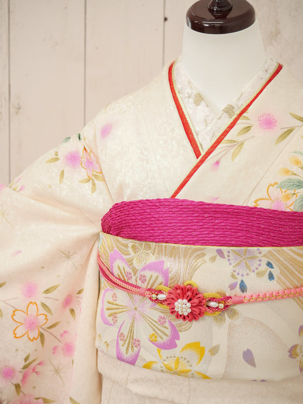 FI-015　白地ピンク桜ぼかし　振袖