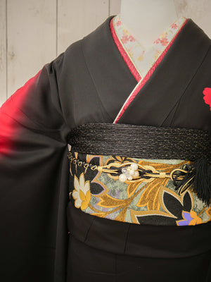 FI-036　紅黒グラデ・モダンブーケ　振袖