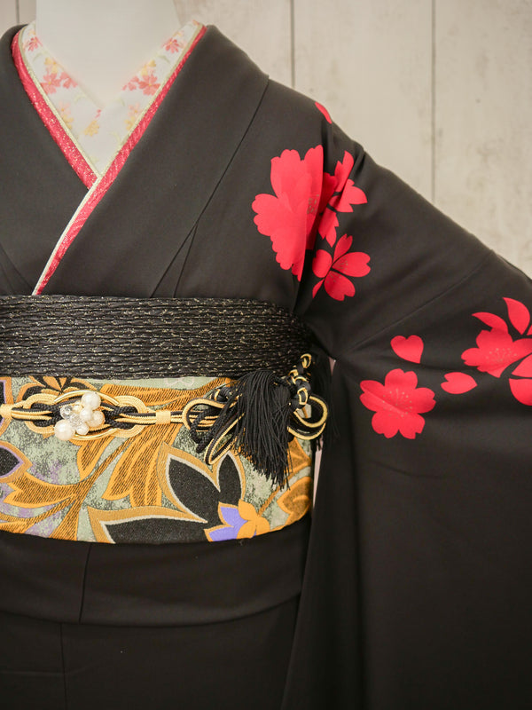 FI-036　紅黒グラデ・モダンブーケ　振袖