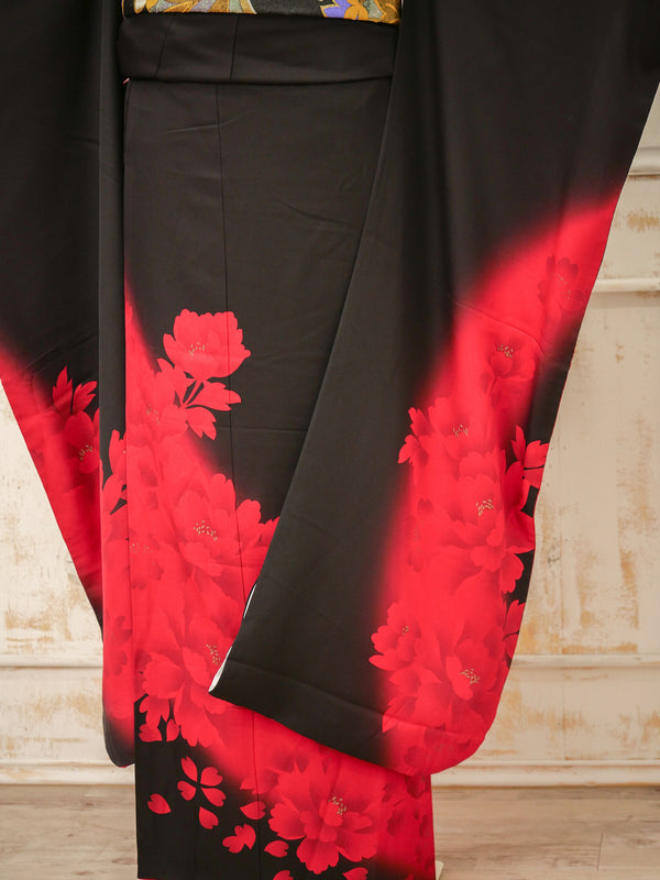 FI-036　紅黒グラデ・モダンブーケ　振袖