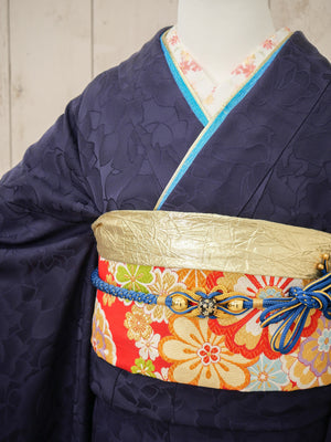 FI-039    深紺シンプル・美粧帯　振袖