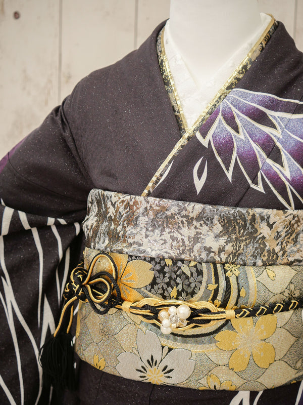 FI-040　飛翔の翼・紫黒グラデ　振袖