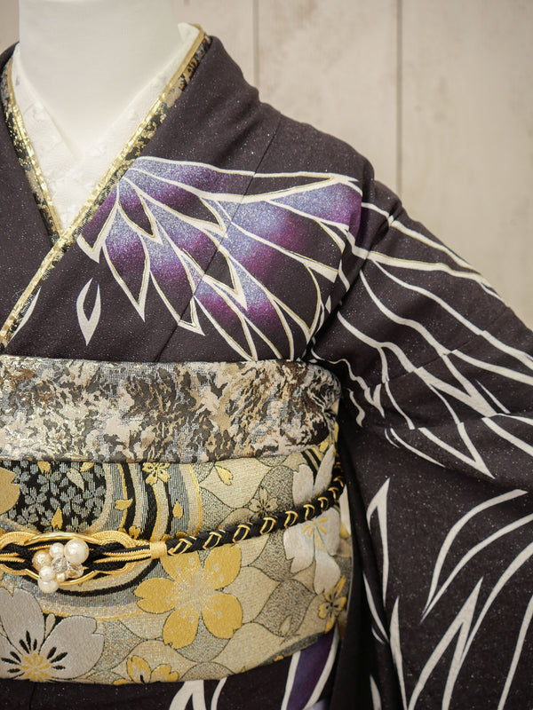 FI-040　飛翔の翼・紫黒グラデ　振袖