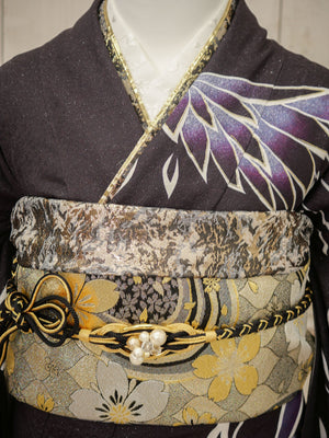 FI-040　飛翔の翼・紫黒グラデ　振袖