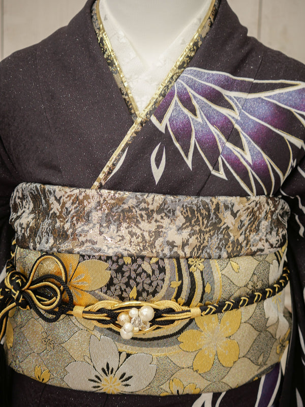 FI-040　飛翔の翼・紫黒グラデ　振袖