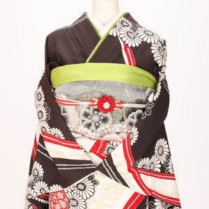 【販売】振袖小物3点 Pセット 黄緑/鶸色/紅白.