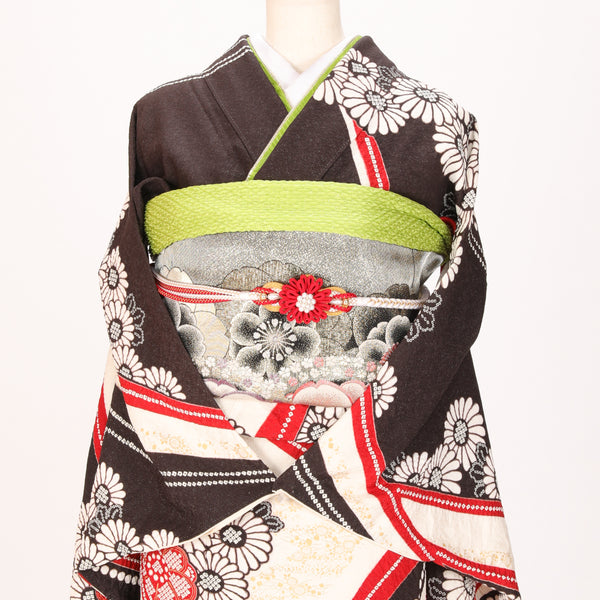 【販売】振袖小物3点 Pセット 黄緑/鶸色/紅白.