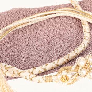 【販売】振袖小物3点 Sセット ホワイト/パープル/くすみ.