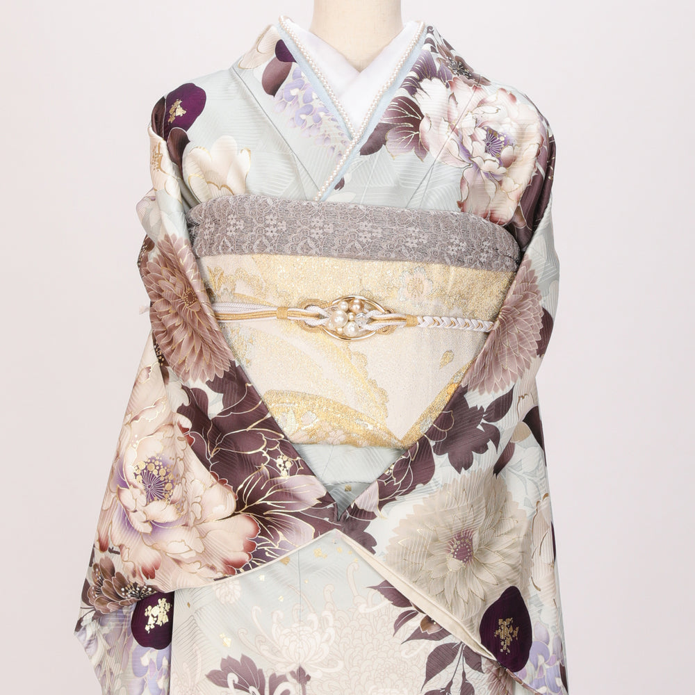 【販売】振袖小物3点 Tセット ホワイト/グレー/水色.