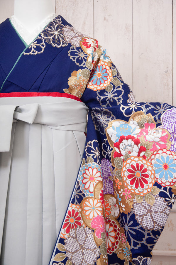 KR-080/紺地桜牡丹菊　卒業袴