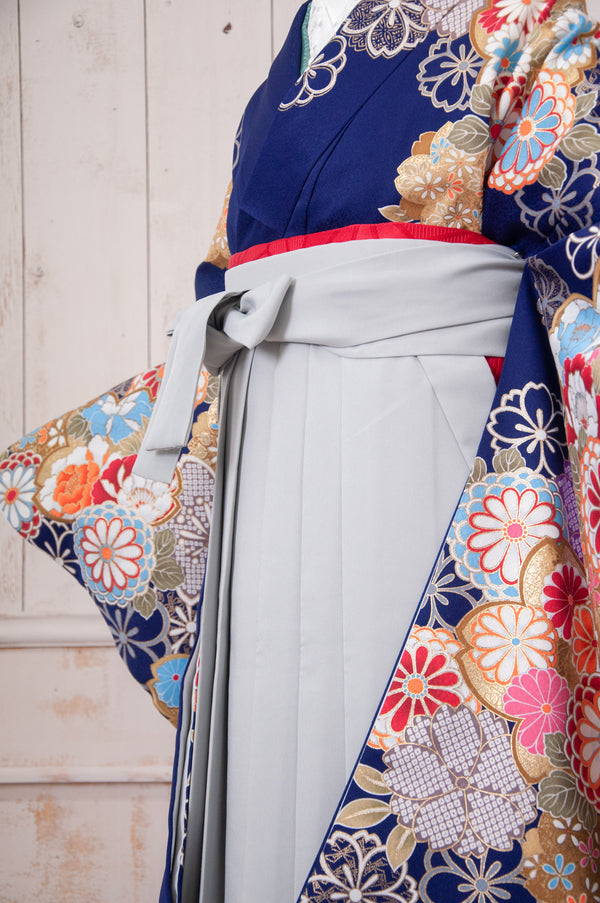 KR-080/紺地桜牡丹菊　卒業袴