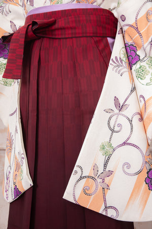 KR-085/クリーム地矢絣牡丹　卒業袴