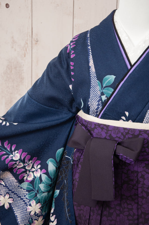 KR-089/紺地藤柄　卒業袴