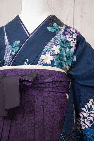 KR-089/紺地藤柄　卒業袴