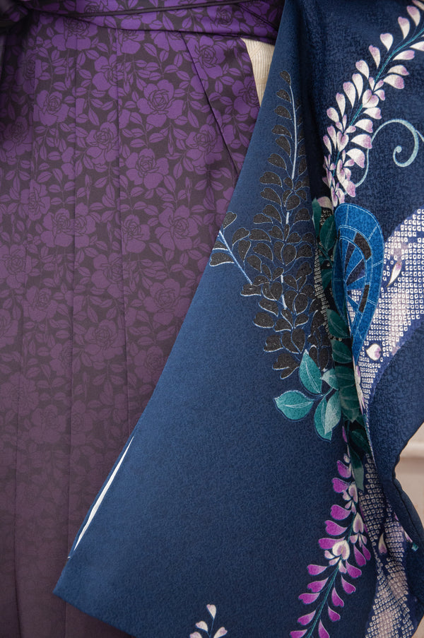 KR-089/紺地藤柄　卒業袴