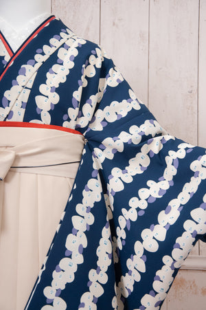 KR-104/レトロ椿紺地　卒業袴