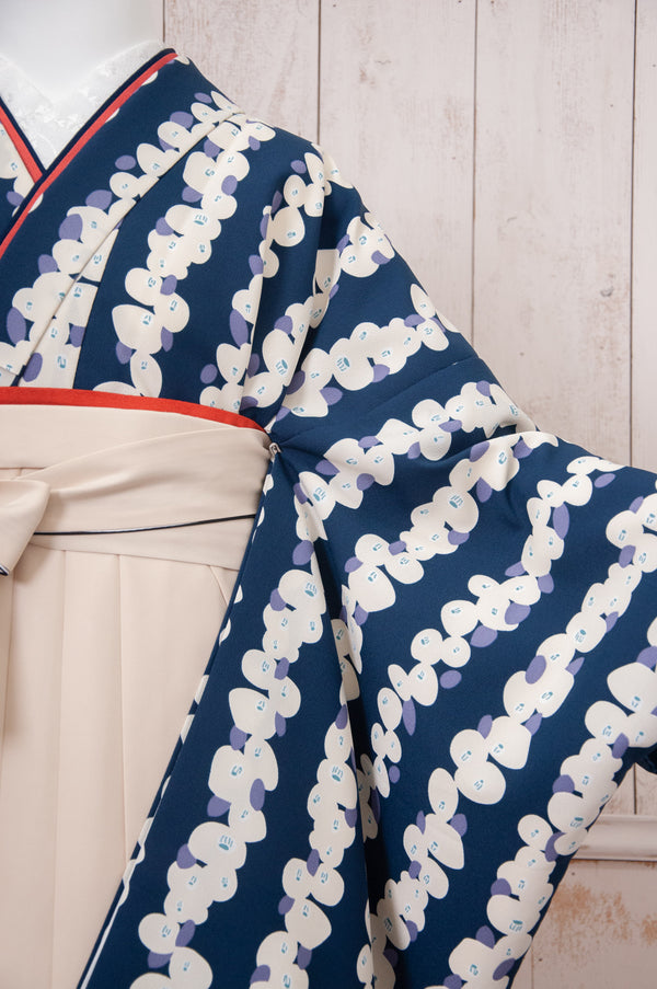 KR-104/レトロ椿紺地　卒業袴