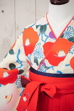 KR-044/白地椿梅　卒業袴