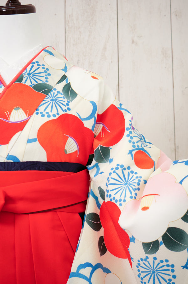 KR-044/白地椿梅　卒業袴