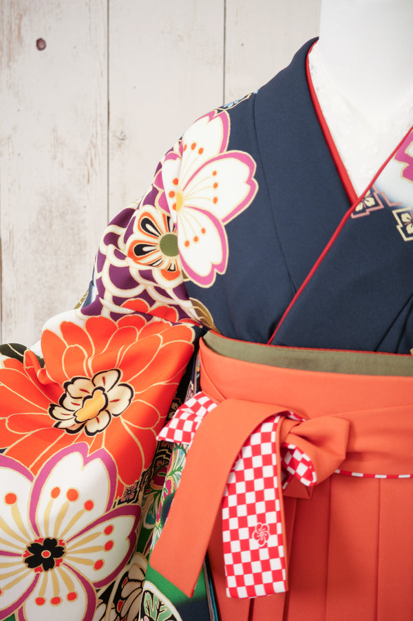 KR-045/紺地笹流水　卒業袴