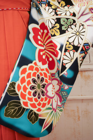 KR-045/紺地笹流水　卒業袴