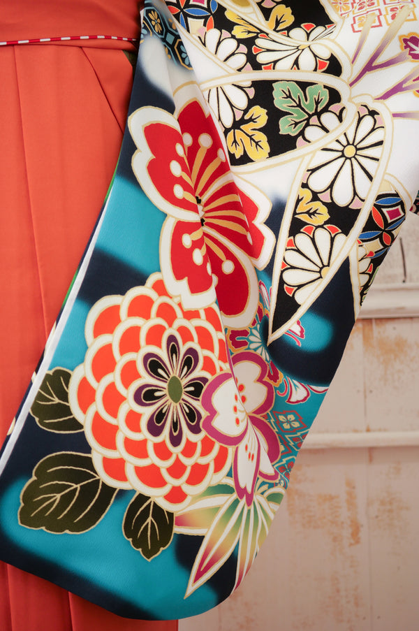 KR-045/紺地笹流水　卒業袴