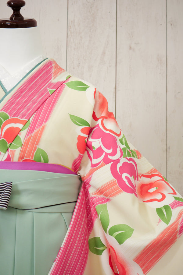 KR-110/椿矢絣クリームピンク　卒業袴