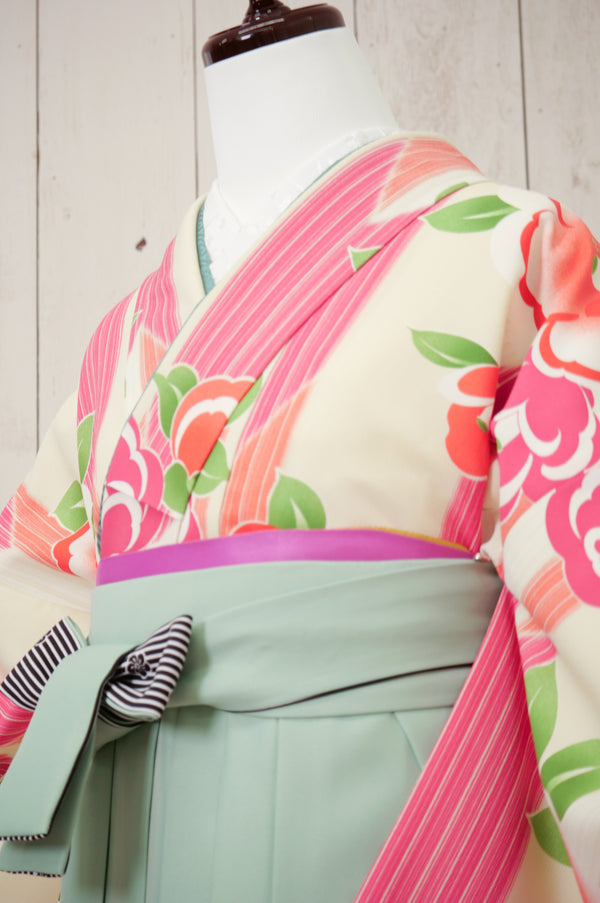 KR-110/椿矢絣クリームピンク　卒業袴