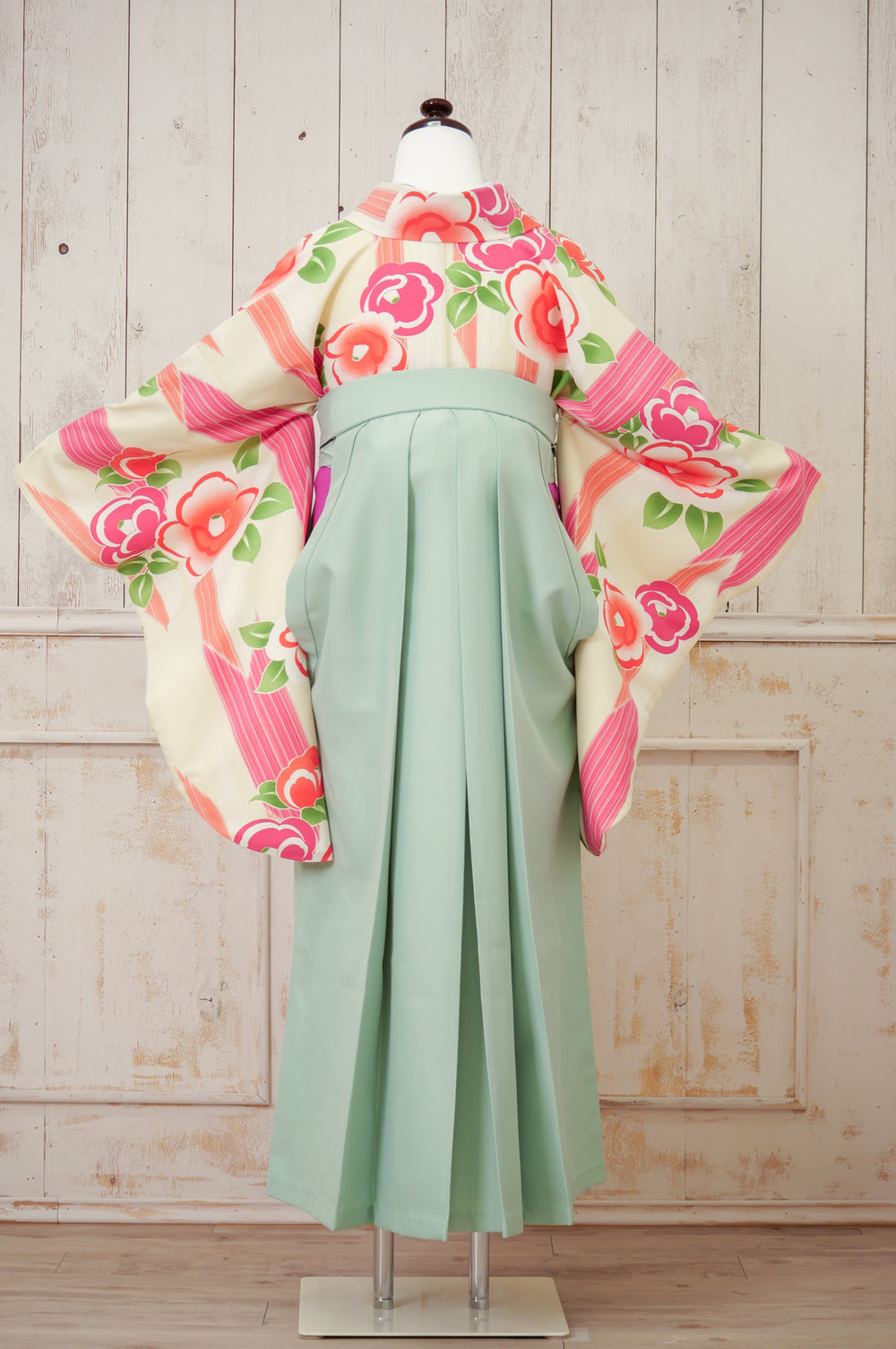 KR-110/椿矢絣クリームピンク　卒業袴　仙台　宮城