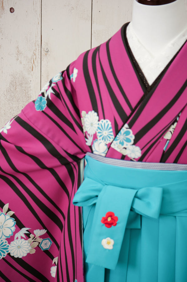 KR-114/よろけ縞赤紫　卒業袴