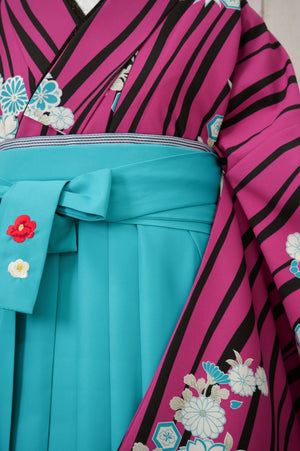 KR-114/よろけ縞赤紫　卒業袴