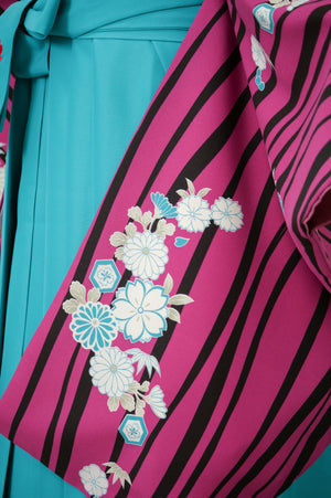 KR-114/よろけ縞赤紫　卒業袴