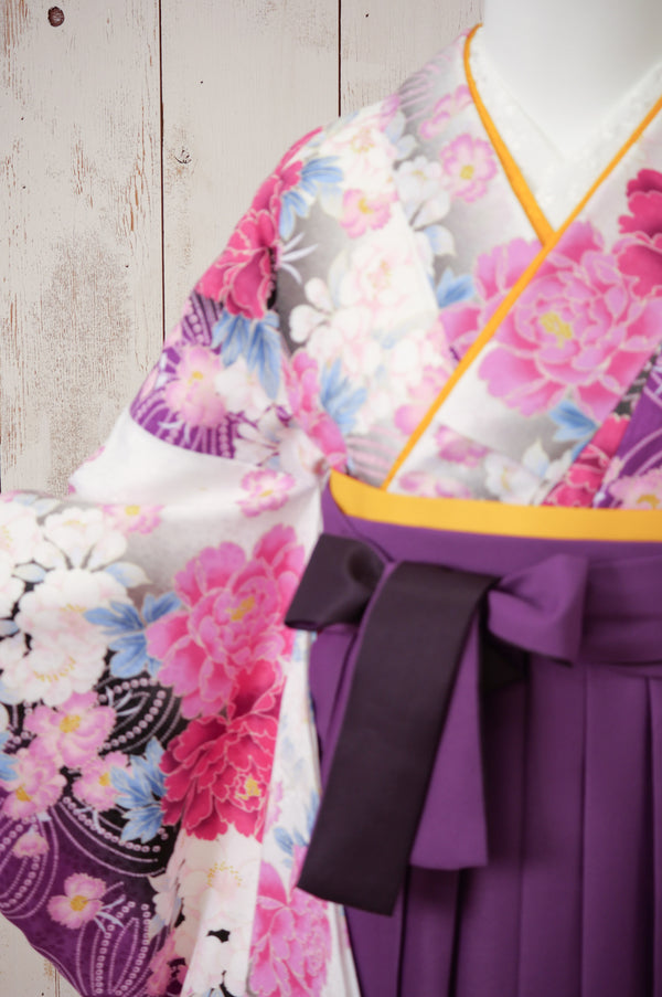 KR-115/白地ピンク牡丹　卒業袴