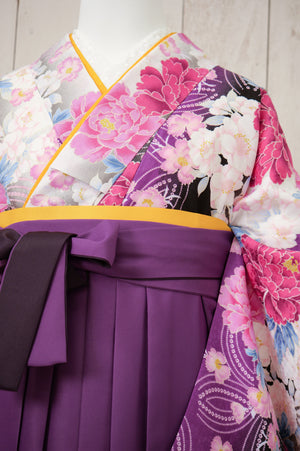 KR-115/白地ピンク牡丹　卒業袴