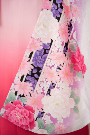 KR-121/白地ピンク牡丹　卒業袴