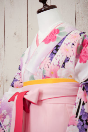 KR-121/白地ピンク牡丹　卒業袴