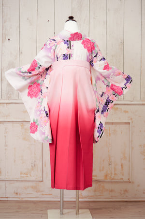 KR-121/白地ピンク牡丹　卒業袴