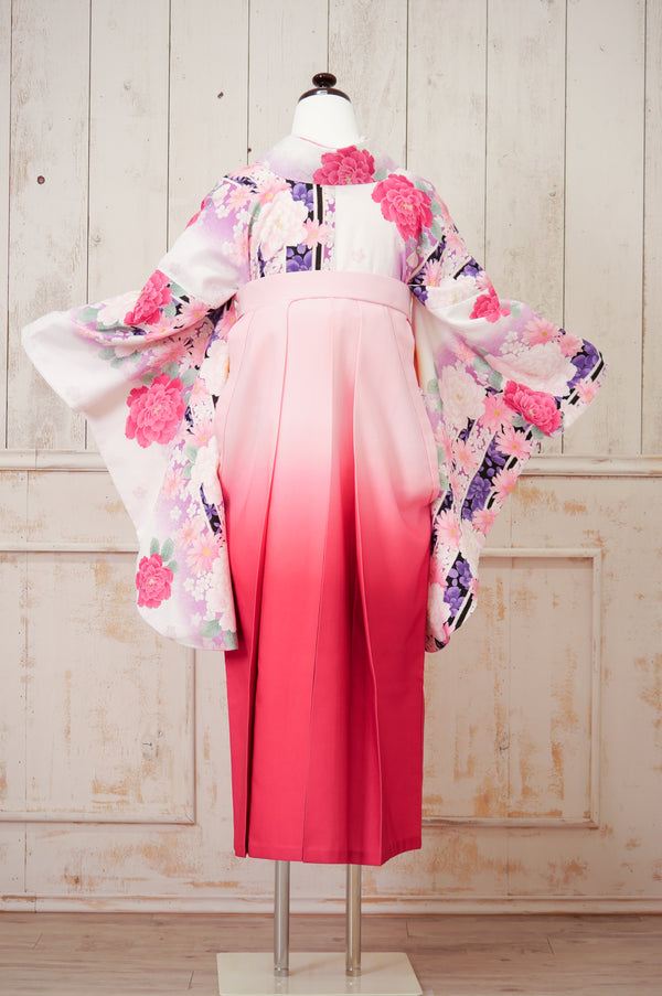 KR-121/白地ピンク牡丹　卒業袴