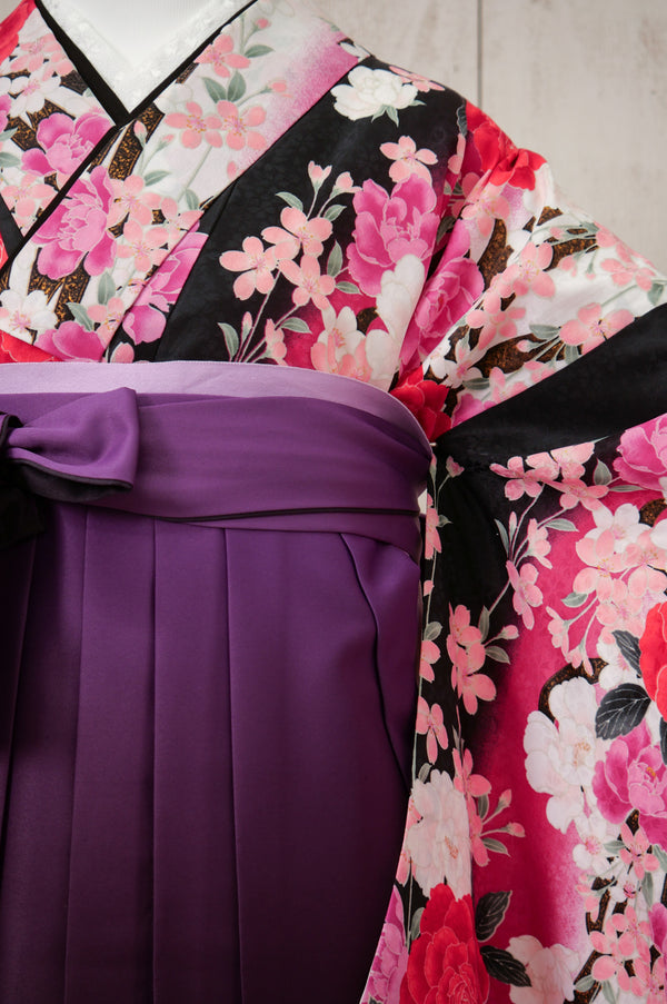 KR-125/黒地ピンク牡丹　卒業袴