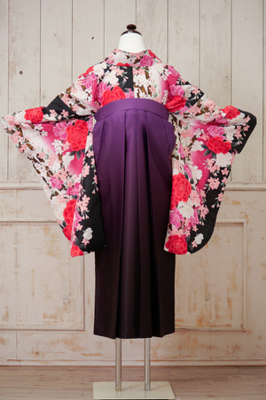 KR-125/黒地ピンク牡丹　卒業袴